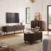 LINSY HOME Fluted TV Stand for 75" TV, Mid-Century Modern 70" Entertainment Center with Sliding Tambour Door and Storage Cabinet, Cruved TV Media Console Table for Living Room, Bedroom, Walnut