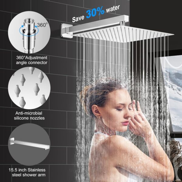 Shower Faucet Set, 12 Inch Polished Chrome Shower System, Wall Mounted Rain Shower Head with 2 in 1 Handheld Spray, Modern Square Shower Head Rainfall Shower Head System, Shower Valve Trim Kit
