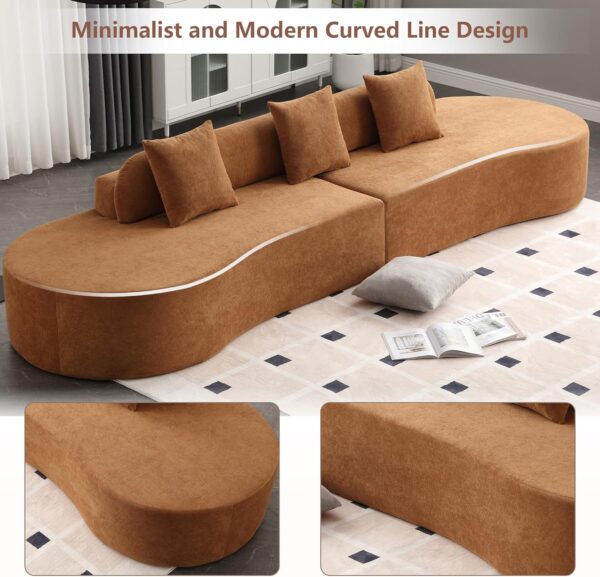 130.5" Curved Sectional Sofa for Living Room, Modern Boneless Cloud Couch, 4-Seater Brown Sectional Couch with 3 Pillows for Apartment Bedroom Office