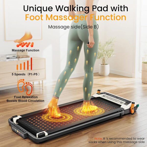 2 Side Walking Pad with Incline, 2 in 1 Under Desk Walking Pad with Handle Bar and Foot Massager Treadmills for Home/Office, Portable Treadmill with Remote Control LED Display (Light Black)