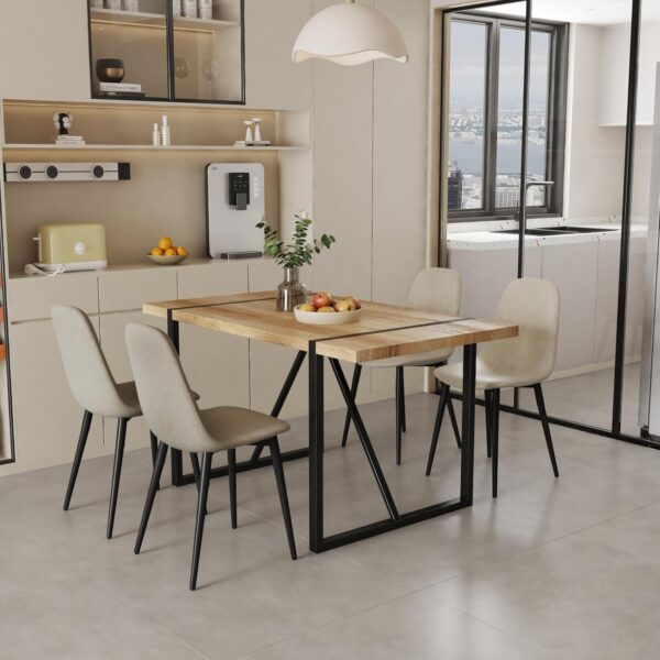 5 Piece Dining Table Set,Kitchen Dining Table Set for 4,Modern Rectangle Wooden Dining Table and Fabric Dining Chairs Set for 4 Ideal for Kitchen Dining Room
