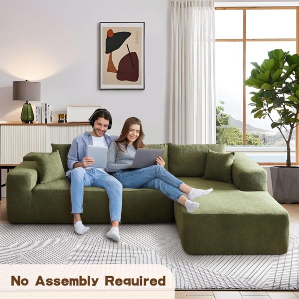 104" Modular Sectional Sofa Couch,L-Shape Upholstered Cloud Couch,Modern Minimalist Couches for Living Room,Free Combination Deep Seat Corner Couch, Sherpa/Right Facing Chaise,Green
