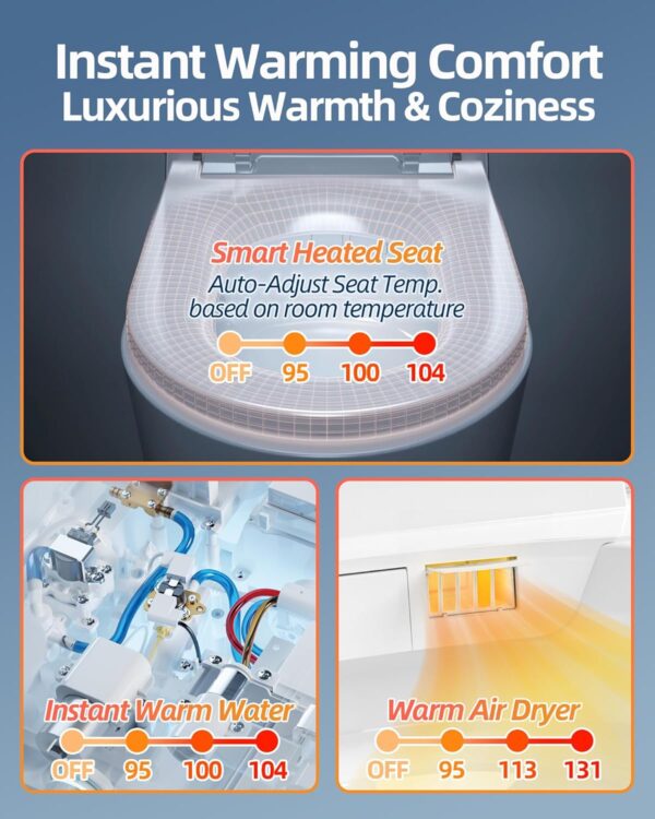 Smart Bidet Toilet, One Piece Elongated Toilet with Built-in Bidet Seat, Auto Flush, Foot Sensor, Pump-Assisted Flush, Heated Seat, Warm Water & Dryer, LED Display, Night Light, Remote Control