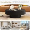 Merax Modern Round Coffee Table with Sturdy Base, Wood Center Tables for Living Room Reception Room, Easy Assemble, Black