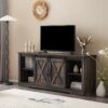 AMERLIFE 66" Farmhouse TV Stand for 75 Inches TVs, Entertainment Center with Sliding Barn Door and Adjustable Shelf & Feet, Console Table with Storage, Dark Rustic Oak