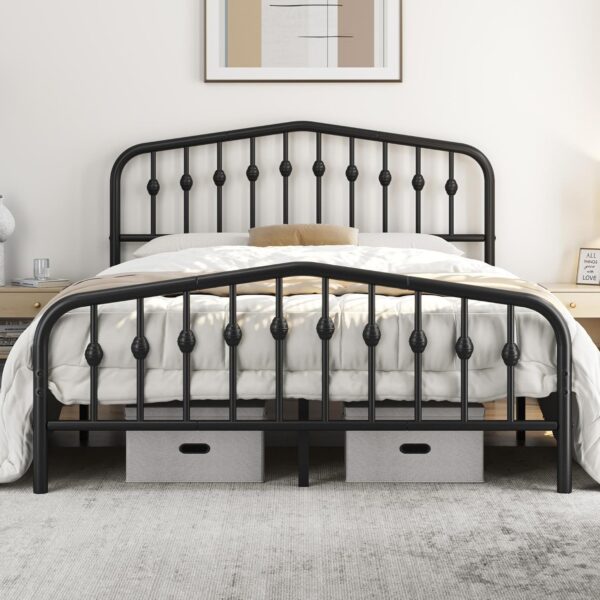 Yaheetech Queen Bed Frames Metal Platform Bed with Victorian Style Wrought Iron Headboard and Footboard/Easy Assembly/No Box Spring Needed/Black Queen Bed
