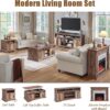 45" Flip Top Electric Fireplace with Mantel, Electric Fireplace Heater, TV Stand with Freestanding Electric Fireplaces, Remote Control, Adjustable Flame Level for Living Room (Light Brown)