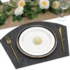 SHACOS Large Size Wedge Placemats with Centerpiece Round Mat Set of 5 Round Table Place Mats Washable Dining Table Placemats Reversible Durable, Black Gray