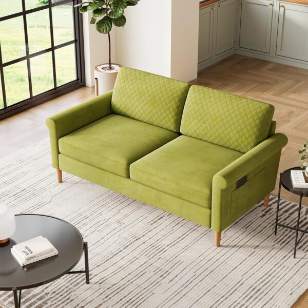 Vesgantti 65" Green Loveseat, Comfy Mid-Century Modern 2-Seat Sofa, No-Tool Assembly Small Couch for Living Room & Bedroom