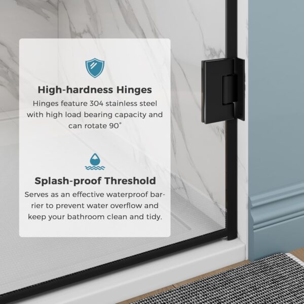 DELAVIN 40" W x 72" H Frameless Glass Shower Door, Hinged Single Swing Shower Door with Stainless Steel Hinges and Handle, Matte Black Shower Doors can be Installed Left and Right, Magnetic Closing