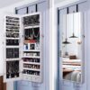 47" H Jewelry Armoire Full Length Mirror Cabinet Storage Organizer w/LED Light Wall-Mounted/Door-Hanging Lockable for Bedroom Makeups White