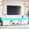 72" Modern TV Stand with LED Lights and Power Outlet for TVs Up to 80 inch, High Gloss Finish Entertainment Center, TV Console Cabinet with Storage for Living Room, White