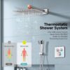 SR SUN RISE 100℉ Thermostatic Shower System,12" Luxury Rainfall Shower Head and High-Pressure Handheld Bathroom Shower Faucet Set,Shower Valve and Trim Kit Included (Polished Chrome)