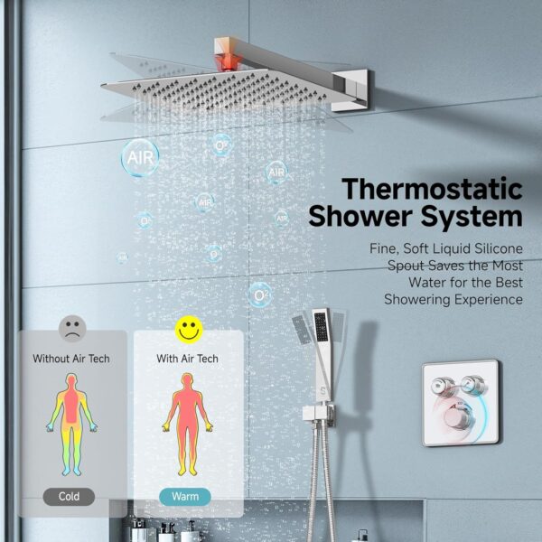 SR SUN RISE 100℉ Thermostatic Shower System,12" Luxury Rainfall Shower Head and High-Pressure Handheld Bathroom Shower Faucet Set,Shower Valve and Trim Kit Included (Polished Chrome)
