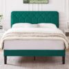 VECELO Queen Size Bed Frame Premium Velvet Upholstered Platform with Height Adjustable Headboard/Mattress Foundation, Solid Wooden Slat Support, No Box Spring Needed/Easy Assembly