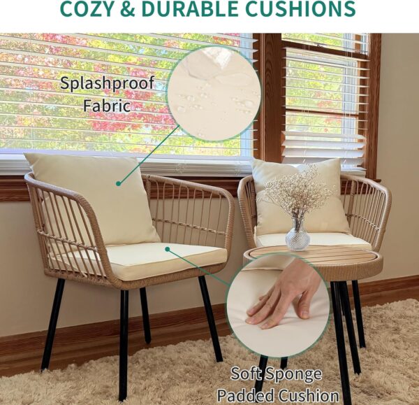 YITAHOME Accent Chairs Set of 2 Mid-Century Modern Chair with Pillow Upholstered Lounge Arm Chair with Side Table & Soft Cushion for Living Room, Bedroom, Balcony, Beige