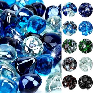 onlyfire 10-Pounds Fire Glass Diamonds for Propane Fire Pit, 1 Inch Blended Firepit Glass Rocks Stones for Gas Fireplace and Fire Pit Table - Cobalt Blue+Crystal Ice+Caribbean Blue…