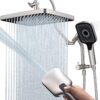 13-Inch Shower Heads with Multi-Function Handheld Sprayer Combo, 3-Way Metal Extended Diverter with Holder and Metal Adjustable Curved Shower Extension Arm, Extra Long Hose Brushed Nickel