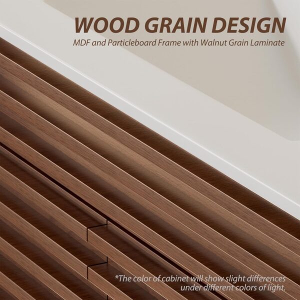 APRILSOUL 36" Bathroom Vanity with Ceramic Sink, Mid-Century Bathroom Vanity Cabinet with 2 Soft Closing Doors, Freestanding Bathroom Cabinet, Particleboard Frame with Wood Grain Laminate, Walnut