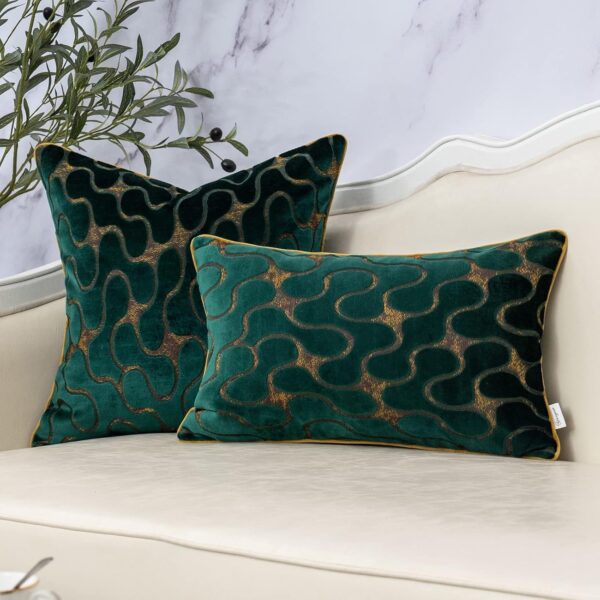 Yangest Green Square Throw Pillow Cover Wavy Velvet Cushion Cover Modern Zippered Pillowcase for Sofa Couch Bedroom Living Room Chair, 20 x 20 Inch
