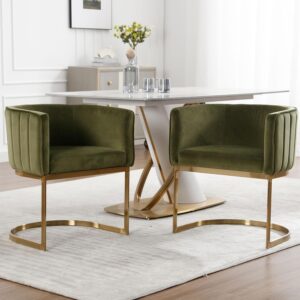 Dining Chairs Set of 2 Modern Velvet Kitchen & Dining Room Chairs with Arms Contemporary Upholstered Barrel Accent Side Chair 20" Wide Seat for Bedroom/Living Room, Green