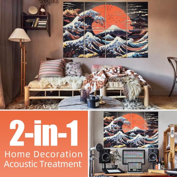 8 Pcs Art Acoustic Wall Panels, 48"X32" Self-adhesive Soundproof Wall Panels, High-Density Sound Absorbing Panel, Acoustic Treatment for Recording Studio, Home, Office (Mount Fuji Sunset）