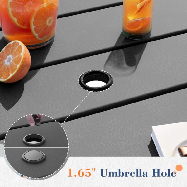UDPATIO 5 Piece Patio Dining Table Sets, Outdoor HDPE Dining Furniture Set with Umbrella Hole Cut-Out Table and 4 Chairs, All Weather Dining Set for Lawn, Garden, Backyard, Poolside, Black