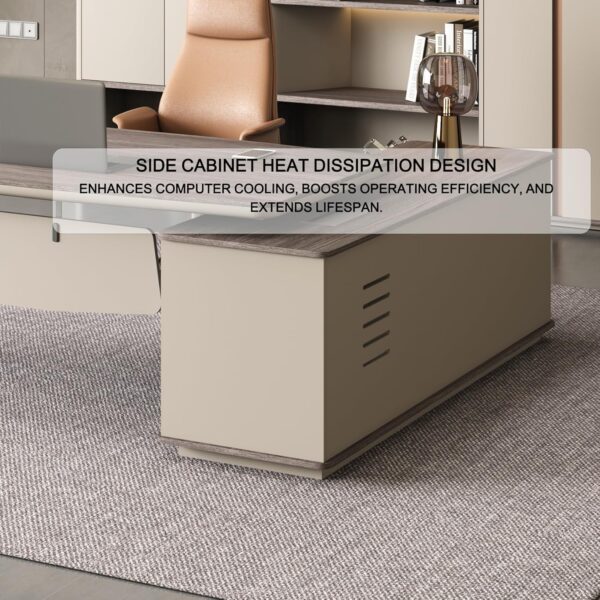 79-Inch Modern Executive L-Shaped Office Desk with 71” Lateral File Cabinet – Spacious Fir Wood Large Executive Desk with Locking Drawer,Ideal for Home Office Furniture and Small Spaces