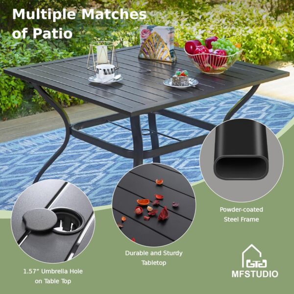 MFSTUDIO 5 Pieces Metal Patio Dining Set, Outdoor Furniture Set with 1 x Square Metal Table and 4 x High-Back Arm Chairs with Cushion (Black)