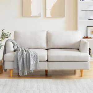 Deep Seat Loveseat Sofa, 65"" Mid Century Modern Couches for Living Room, Small Couches for Small Spaces Love Seat Sofa Couches with Wooden Legs, Bedroom Small Couch, Beige, 65DSLSBG