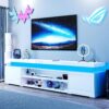72" Modern TV Stand with LED Lights and Power Outlet for TVs Up to 80 inch, High Gloss Finish Entertainment Center, TV Console Cabinet with Storage for Living Room, White