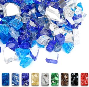 GRISUN 20 Pounds Bahama Blend Fire Glass for Fire Pit - 1/2 Inch High Luster Reflective Tempered Glass Rocks for Natural or Propane Fireplace, Safe for Outdoors and Indoors