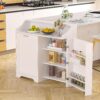 VECELO Tilt Out Trash Can Cabinet, Kitchen Trash Bin with Adjustable Shelves and Charging Station, Pet Proof Recycling Cabinet with Deodorizing, Ultimate Storage Solutions, White