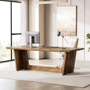 1Easylife 70.87 Inches Long Executive Desk, Brown Wooden Computer Desk, Industrial Simple Study Writing Table, Large Workstation Business Furniture for Home Office