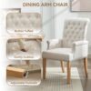 Fabric Dining Chair with Arms, Upholstered Tufted High Back Dining Room Chairs, Accent Armchair with Solid Wood Leg and Nailhead Trim, Kitchen Dining Living Room, Beige