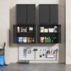 Metal Garage Wall Cabinet with Doors and Adjustable Shelf, Locking Garage Storage Cabinets, Wall Mount Steel Cabinets, 26'' Black Hanging Utility Cabinet for Garage,Home Office,Bathroom,Kitchen