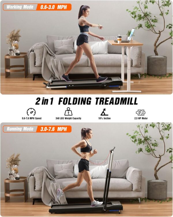 Walking Pad Treadmill, Under Desk Treadmill with Incline for Home/Office, 2 in 1 Folding Treadmills with APP/Remote Control and LED Display, 0.6-7.6 MPH 340 lbs Capacity