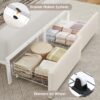 Keyluv Queen Bed Frame with Storage Headboard & 2 Drawers, Upholstered LED Platform Bed with Charging Station & Bedside Storage Rack, Metal Slat Support, No Box Spring Needed, Velvet Fabric, White