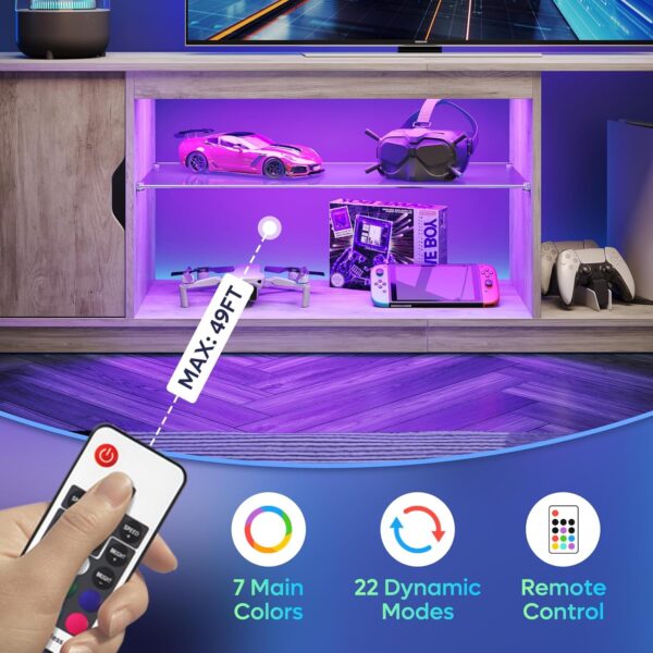 Bestier LED TV Stand for 65/70/75/80 Inch TV, 70 inch Gaming Entertainment Center with Adjustable Glass Shelves & Storage Cabinet for PS5, Xbox, Modern TV Console Table for Living Room, Grey Wash