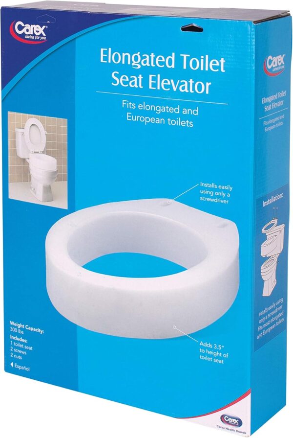 Carex Toilet Seat Riser, Elongated Raised Toilet Seat Adds 3.5 inches to Toilet Height, for Assistance Bending or Sitting, 300 Pound Weight Capacity Toilet Riser