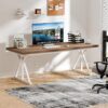 70.8-Inch Executive Desk with Power Outlet, Large Office Desk, Long Home Office Table, Big Writing Computer Tbale, Modern Work from Home Desk Office Furniture for Laptop, White