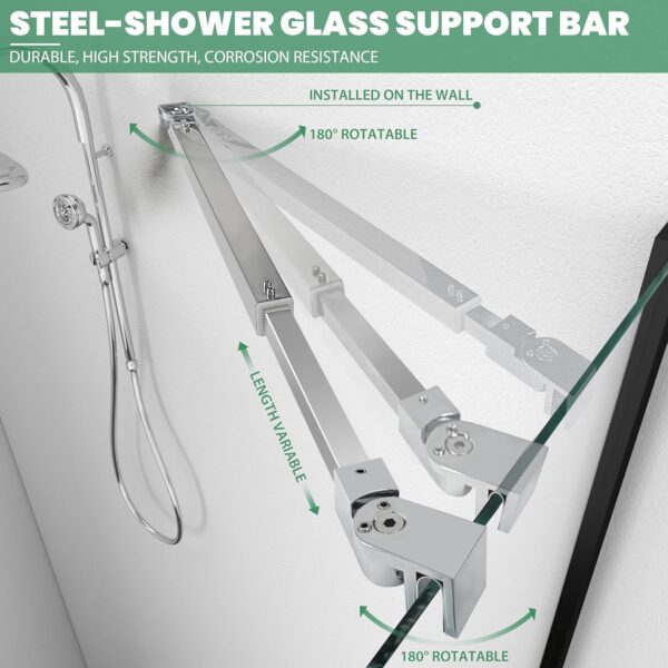 Shower Door Support Bar, Wall-to-Glass Support Arm 450-700mm Long to Fix Frameless Glass Panel, Suitable for 5/16"(8mm) to 3/8"(10mm) Thick Glass Door, Polished Silver