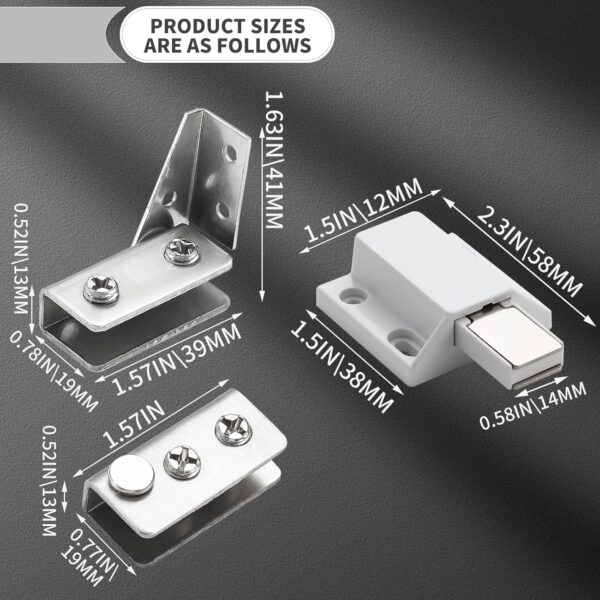 Stainless Steel Glass Door Hinge Double Head Magnetic Catch Closures with ABS Clamp Set for 5-7mm Glass Doors (1, White)