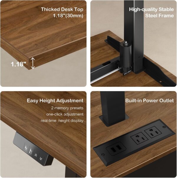 70" Standing Desk with 2 File Cabinet, AC/USB, 1.18" Desktop, L Shaped Height Adjustable Desk, Electric Furniture Set with Multiple Functions for Home and Office, Black Walnut