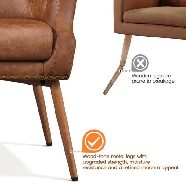 Yaheetech Modern Accent Chair, PU Leather Retro Armchair, Upholstered Barrel Chair with Metal Leg and Comfy Seat Cushion for Living Room Bedroom, Retro Brown