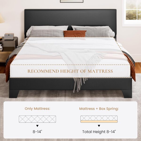 SHA CERLIN Black Queen Platform Upholstered Bed Frame with 3 Level Height-Adjustable headboard, Wood Slats Support, No Box Spring Needed, Easy Assembly, Easy Clean Up
