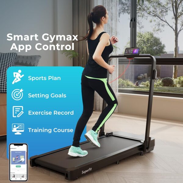 Goplus 2 in 1 Folding Treadmill, 300 LBS Capacity Walking Pad with Handle Bar, Under Desk Treadmill with Remote & APP Control and LED Display, Foldable Portable Treadmills for Home Small, Office