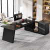 Tribesigns L-Shaped Executive Desk, 78" Modern Office Desk with Drawers and Lateral File Cabinet, Large Computer Table with Storage Shelves, Workstation for Home Office (Grey + Black)