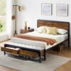 Queen Size Bed Frame with Wood Headboard and 2 Storage Drawers, Metal Platform Bed Frame Queen with Heavy Duty Metal Slats Supports, Noise-Free, No Box Spring Needed, Rustic Brown