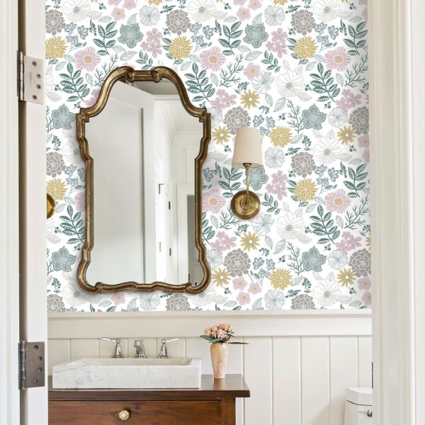 Rugreat Modern Floral Peel and Stick Wallpaper Boho Flower Leaf Contact Paper for Cabinets and Drawers Self Adhesive Removable Wallpaper for Bedroom Bathroom Waterproof Multicolor 393inL 17.3inW